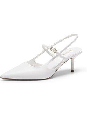 DREAM PAIRS Women's White Slingback Kitten Heels Pumps 2.36-Inch Closed Toe